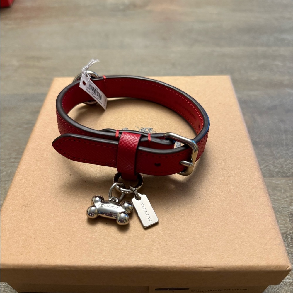 Coach Red Leather Pet/dog Collar with Silver Charm